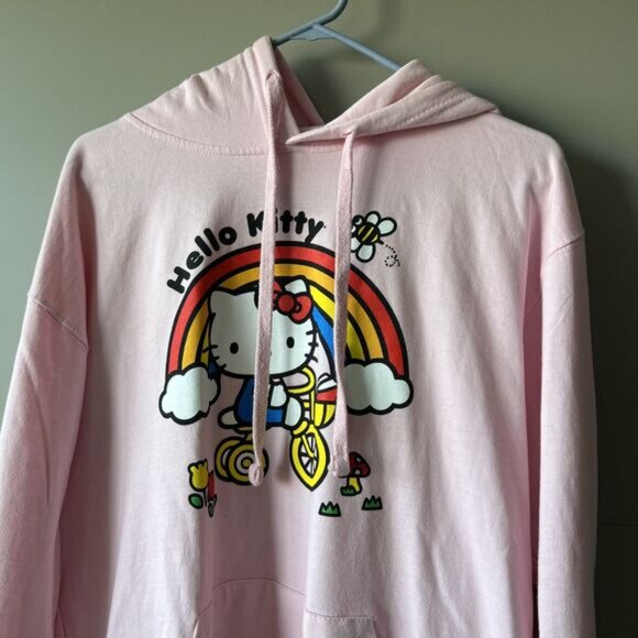 Hello Kitty Hoodie Womens Large Rainbow Graphic Pullover Sweatshirt Sanrio Cat - Picture 2 of 14